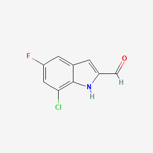 molecular formula C9H5ClFNO B1436324 7-氯-5-氟-1H-吲哚-2-甲醛 CAS No. 1781033-90-6