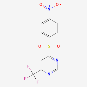 molecular formula C11H6F3N3O4S B1436355 4-((4-硝基苯基)磺酰基)-6-(三氟甲基)嘧啶 CAS No. 1823182-87-1