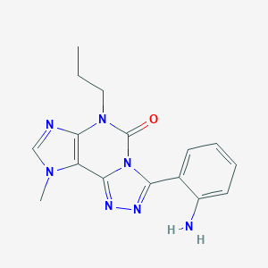 molecular formula C16H17N7O B143636 5H-1,2,4-Triazolo(3,4-i)purin-5-one, 6,9-dihydro-3-(2-aminophenyl)-9-methyl-6-propyl- CAS No. 135445-84-0
