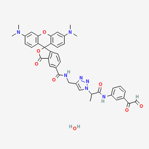 molecular formula C39H37N7O8 B1436417 3',6'-Bis(dimethylamino)-3-oxo-N-((1-(1-oxo-1-((3-(2-oxoacetyl)phenyl)amino)propan-2-yl)-1H-1,2,3-triazol-4-yl)methyl)-3H-spiro[isobenzofuran-1,9'-xanthene]-5-carboxamide, monohydrate CAS No. 2309313-01-5
