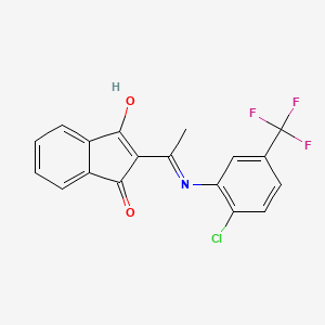 molecular formula C18H11ClF3NO2 B1436530 2-{1-[2-氯-5-(三氟甲基)苯胺基]乙叉基}-1H-茚满-1,3(2H)-二酮 CAS No. 843636-53-3