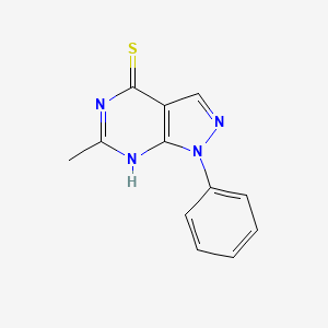 molecular formula C12H10N4S B1436532 6-甲基-1-苯基-1,5-二氢-4H-吡唑并[3,4-d]嘧啶-4-硫酮 CAS No. 5399-43-9