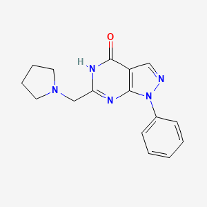 molecular formula C16H17N5O B1436715 1-phenyl-6-[(pyrrolidin-1-yl)methyl]-1H,4H,5H-pyrazolo[3,4-d]pyrimidin-4-one CAS No. 1280802-52-9