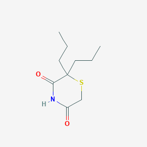 molecular formula C10H17NO2S B14368334 2,2-Dipropylthiomorpholine-3,5-dione CAS No. 90978-82-8