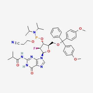 molecular formula C44H53FN7O8P B1436914 N-[9-[(2R,3S,4R,5R)-5-[[Bis(4-methoxyphenyl)-phenylmethoxy]methyl]-4-[2-cyanoethoxy-[di(propan-2-yl)amino]phosphanyl]oxy-3-fluorooxolan-2-yl]-6-oxo-1H-purin-2-yl]-2-methylpropanamide CAS No. 1404463-20-2