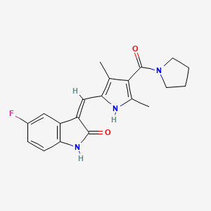 molecular formula C20H20FN3O2 B1436984 (Z)-3-((3,5-Dimethyl-4-(pyrrolidine-1-carbonyl)-1H-pyrrol-2-YL)methylene)-5-fluoroindolin-2-one CAS No. 2135339-43-2