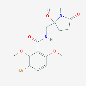 molecular formula C14H17BrN2O5 B143700 5-((3-溴-2,6-二甲氧基苯甲酰胺)甲基)-5-羟基-2-吡咯烷酮 CAS No. 125558-31-8
