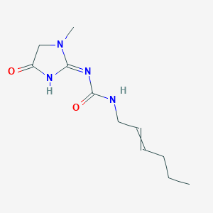 molecular formula C11H18N4O2 B14370279 (3E)-1-hex-2-enyl-3-(1-methyl-4-oxoimidazolidin-2-ylidene)urea 