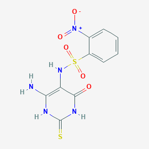 molecular formula C10H9N5O5S2 B14370709 N-(6-Amino-4-oxo-2-sulfanylidene-1,2,3,4-tetrahydropyrimidin-5-yl)-2-nitrobenzene-1-sulfonamide CAS No. 91789-72-9