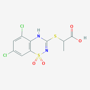 molecular formula C10H8Cl2N2O4S2 B143720 2-[(5,7-dichloro-1,1-dioxo-4H-1lambda6,2,4-benzothiadiazin-3-yl)sulfanyl]propanoic acid CAS No. 134917-53-6