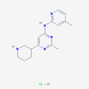 molecular formula C16H22ClN5 B1437412 盐酸2-甲基-n-(4-甲基吡啶-2-基)-6-哌啶-3-基嘧啶-4-胺 CAS No. 2173099-17-5