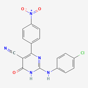 molecular formula C17H10ClN5O3 B1437424 2-[(4-Chlorophenyl)amino]-4-(4-nitrophenyl)-6-oxo-1,6-dihydropyrimidine-5-carbonitrile CAS No. 1348555-04-3