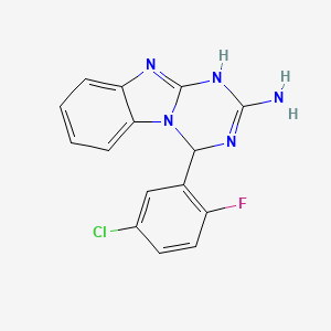 molecular formula C15H11ClFN5 B1437433 4-(5-Chloro-2-fluorophenyl)-1,4-dihydro[1,3,5]triazino[1,2-a]benzimidazol-2-amine CAS No. 1158320-14-9