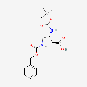 molecular formula C18H24N2O6 B1437494 反式-4-N-Boc-氨基-1-Cbz-吡咯啉-3-羧酸 CAS No. 1217636-05-9