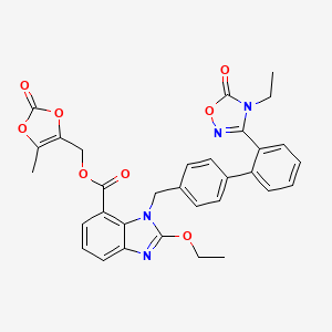 molecular formula C32H28N4O8 B1437772 (5-甲基-2-氧代-1,3-二噁唑-4-基)甲基 2-乙氧基-1-((2'-(4-乙基-5-氧代-4,5-二氢-1,2,4-恶二唑-3-基)-[1,1'-联苯]-4-基)甲基)-1H-苯并[d]咪唑-7-甲酸酯 CAS No. 1417576-01-2