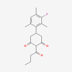 molecular formula C19H23FO3 B14378673 2-Butanoyl-5-(3-fluoro-2,4,6-trimethylphenyl)cyclohexane-1,3-dione CAS No. 88175-91-1