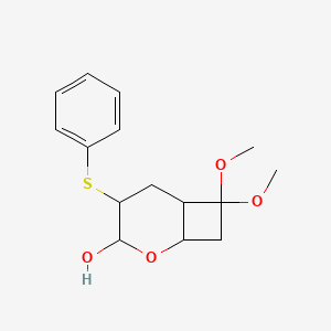 molecular formula C15H20O4S B14378873 7,7-Dimethoxy-4-(phenylsulfanyl)-2-oxabicyclo[4.2.0]octan-3-ol CAS No. 90177-48-3