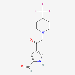 molecular formula C13H15F3N2O2 B1437987 4-{2-[4-(三氟甲基)哌啶基]乙酰}-1H-吡咯-2-甲醛 CAS No. 1000339-90-1