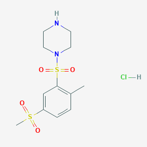 molecular formula C12H19ClN2O4S2 B1438104 1-(5-Methanesulfonyl-2-methylbenzenesulfonyl)piperazine hydrochloride CAS No. 1171728-12-3