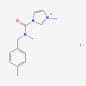 molecular formula C14H18IN3O B1438178 3-methyl-1-{methyl[(4-methylphenyl)methyl]carbamoyl}-1H-imidazol-3-ium iodide CAS No. 1232168-71-6