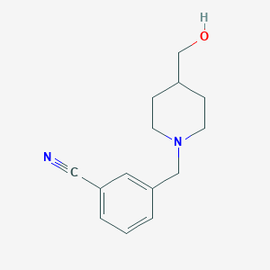 molecular formula C14H18N2O B1438212 3-{[4-(Hydroxymethyl)piperidin-1-yl]methyl}benzonitrile CAS No. 1094233-97-2