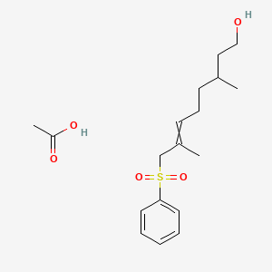 molecular formula C18H28O5S B14382129 Acetic acid;8-(benzenesulfonyl)-3,7-dimethyloct-6-en-1-ol CAS No. 90165-56-3