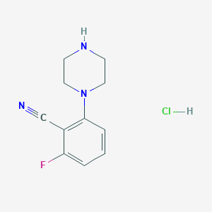molecular formula C11H13ClFN3 B1438397 2-Fluoro-6-(piperazin-1-yl)benzonitrile hydrochloride CAS No. 1172753-27-3