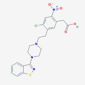 molecular formula C21H21ClN4O4S B143876 5-[2-[4-(1,2-Benzisothiazol-3-yl)-1-piperazinyl]ethyl]-4-chloro-2-nitro-benzeneacetic Acid CAS No. 160384-40-7