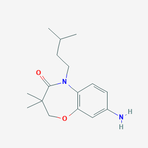 molecular formula C16H24N2O2 B1438949 8-amino-3,3-dimethyl-5-(3-methylbutyl)-2,3-dihydro-1,5-benzoxazepin-4(5H)-one CAS No. 1170921-93-3