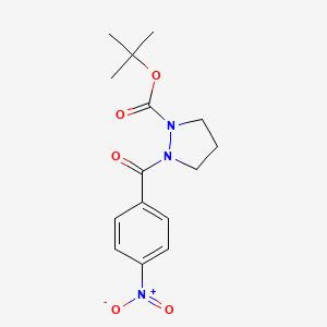 molecular formula C15H19N3O5 B1439015 Tert-butyl 2-(4-nitrobenzoyl)-1-pyrazolidinecarboxylate CAS No. 1135283-69-0