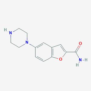 B143904 5-(Piperazin-1-yl)benzofuran-2-carboxamide CAS No. 183288-46-2