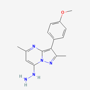 molecular formula C15H17N5O B1439378 7-Hydrazino-3-(4-methoxyphenyl)-2,5-dimethylpyrazolo[1,5-a]pyrimidine CAS No. 1204298-04-3