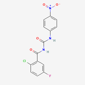 molecular formula C14H9ClFN3O4 B14394163 2-Chloro-5-fluoro-N-[(4-nitrophenyl)carbamoyl]benzamide CAS No. 88486-88-8