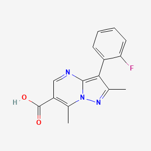 molecular formula C15H12FN3O2 B1439421 3-(2-氟苯基)-2,7-二甲基吡唑并[1,5-a]嘧啶-6-羧酸 CAS No. 1204296-96-7