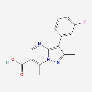 molecular formula C15H12FN3O2 B1439432 3-(3-氟苯基)-2,7-二甲基吡唑并[1,5-a]嘧啶-6-羧酸 CAS No. 1204297-72-2
