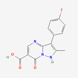 molecular formula C14H10FN3O3 B1439436 3-(4-氟苯基)-2-甲基-7-氧代-4,7-二氢吡唑并[1,5-a]嘧啶-6-羧酸 CAS No. 1204296-70-7