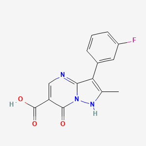 molecular formula C14H10FN3O3 B1439438 3-(3-氟苯基)-2-甲基-7-氧代-4,7-二氢吡唑并[1,5-a]嘧啶-6-羧酸 CAS No. 1204298-41-8