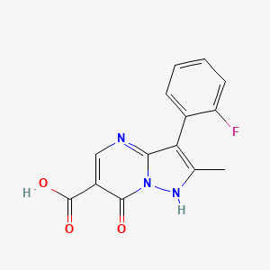 molecular formula C14H10FN3O3 B1439439 3-(2-氟苯基)-2-甲基-7-氧代-4,7-二氢吡唑并[1,5-a]嘧啶-6-羧酸 CAS No. 1204296-14-9