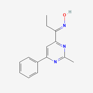 molecular formula C14H15N3O B14396201 (NE)-N-[1-(2-methyl-6-phenylpyrimidin-4-yl)propylidene]hydroxylamine 