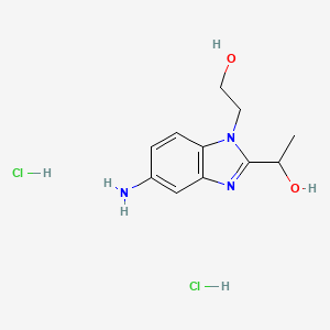 molecular formula C11H17Cl2N3O2 B1439695 1-[5-氨基-1-(2-羟基乙基)-1H-苯并咪唑-2-基]-乙醇二盐酸盐 CAS No. 1185293-40-6
