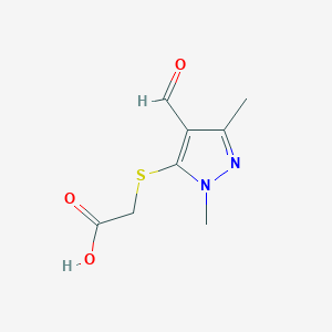molecular formula C8H10N2O3S B1439973 2-[(4-formyl-1,3-dimethyl-1H-pyrazol-5-yl)sulfanyl]acetic acid CAS No. 1221725-60-5
