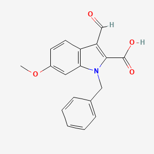 molecular formula C18H15NO4 B1440045 1-苄基-3-甲酰基-6-甲氧基-1H-吲哚-2-羧酸 CAS No. 1242967-52-7