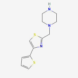 molecular formula C12H15N3S2 B1440174 1-{[4-(2-Thienyl)-1,3-thiazol-2-yl]methyl}piperazine CAS No. 1040631-46-6