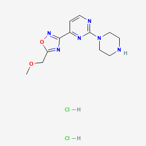 molecular formula C12H18Cl2N6O2 B1440182 4-[5-(Methoxymethyl)-1,2,4-oxadiazol-3-yl]-2-piperazin-1-ylpyrimidine dihydrochloride CAS No. 1177093-11-6