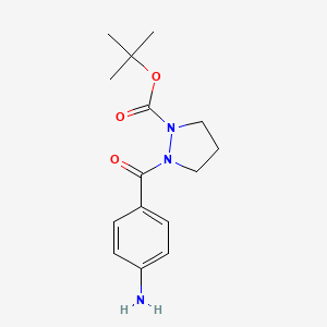 molecular formula C15H21N3O3 B1440196 Tert-butyl 2-(4-aminobenzoyl)-1-pyrazolidinecarboxylate CAS No. 1198475-42-1