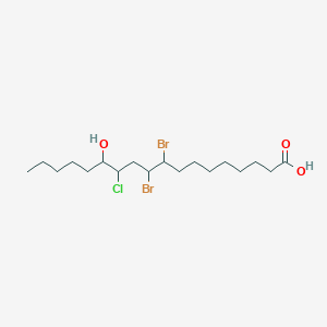 B14402502 9,10-Dibromo-12-chloro-13-hydroxyoctadecanoic acid CAS No. 89682-76-8