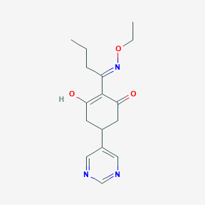 molecular formula C16H21N3O3 B14402899 2-[(E)-N-ethoxy-C-propylcarbonimidoyl]-3-hydroxy-5-pyrimidin-5-ylcyclohex-2-en-1-one 