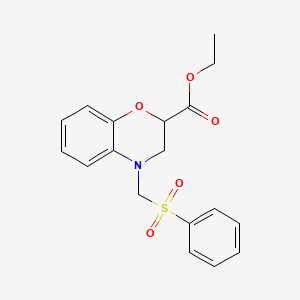 molecular formula C18H19NO5S B1440322 Ethyl 4-(phenylsulfonylmethyl)-3,4-dihydro-2H-benzo[B][1,4]oxazine-2-carboxylate CAS No. 1092460-57-5