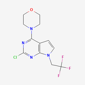 molecular formula C12H12ClF3N4O B1440360 2-chloro-4-morpholin-4-yl-7-(2,2,2-trifluoroethyl)-7H-pyrrolo[2,3-d]pyrimidine CAS No. 1202885-79-7