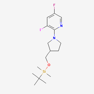 molecular formula C16H26FIN2OSi B1440365 2-(3-((Tert-butyldimethylsilyloxy)methyl)-pyrrolidin-1-YL)-5-fluoro-3-iodopyridine CAS No. 1203499-14-2